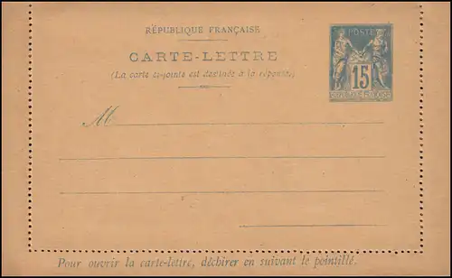 Frankreich Kartenbrief K 12II Doppelkarte ohne Druckdatum 1896, ungebraucht **