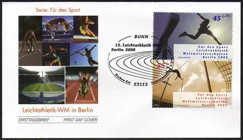 Zusammendruck 45+55 als S 57 aus MH 80 Leichtathletik-WM´09, FDC BONN 2.7.2009