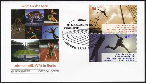 Zusammendruck 55+45 als S 58 aus MH 80 Leichtathletik-WM´09, FDC BONN 2.7.2009