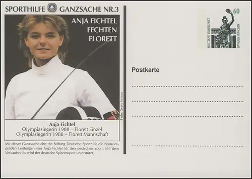 Sporthilfe-Ganzsache Nr.3 Fechten Anja Fichtel **