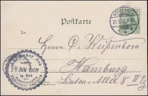 En haute mer à bord du vaisseau à vapeur rapide PRINCESSIN HEINRICH 20.6.1903 à AK