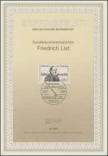 ETB 23/1989 Friedrich List, Sozialökonom