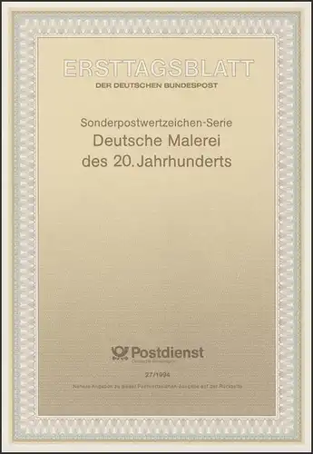 ETB 27/1994 Malerei Gemälde Kunst - C. Schad, Erich Heckel, Gabriele Münter