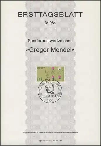 ETB 03/1984 Gregor Johann Mendel, Mönch Vererbungslehre