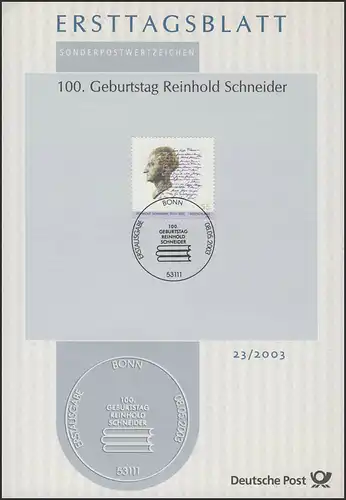ETB 23/2003 Reinhold Schneider, Schriftsteller