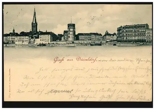 AK Gruss de Düsseldorf Panorama, DÜSSELDORF 6e 28.8.1900 vers RUHRORT 28 août00