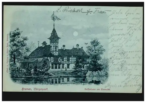 AK Brême: Bürgerpark - Kaffeehaus am Emmasee, BREMEN 1 e 3.9.1899