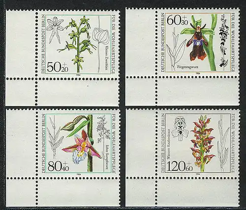 724-727 Wofa Orchidées 1984, coin et l. ensemble **