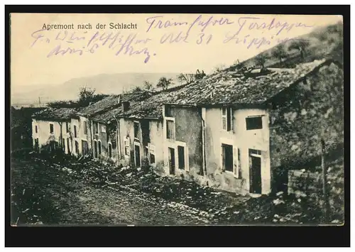 AK Apremont nach der Schlacht, Fedpost FELDLUFTSCHIFFER-ABTEILUNG Nr. 31 - 1915