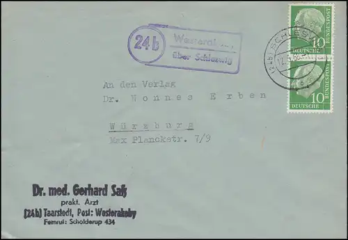 Landpost Westerakeby über SCHLESWIG 15.5.1958 auf Fernbrief nach Würzburg