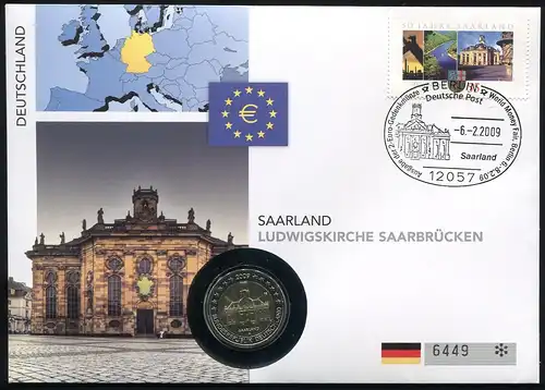 Bundes Numisschild Sarrebruck Ludwigskirche Sarrebrücken - 2 Euro 2009 Garde A