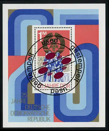 Block 41 25 Jahre DDR 1974 mit Tagesstempel