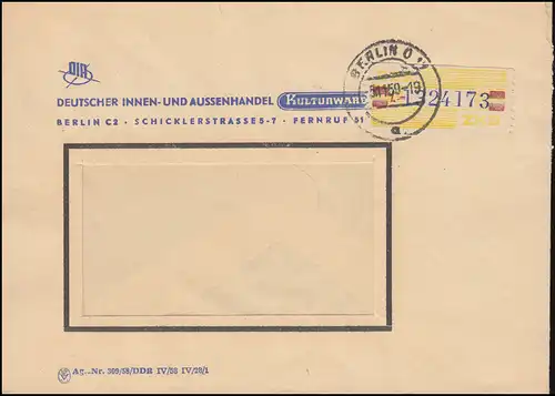 25-L Dienst-B Billett mit kleiner Nummer 1324173 Brief Kulturwaren BERLIN 1959