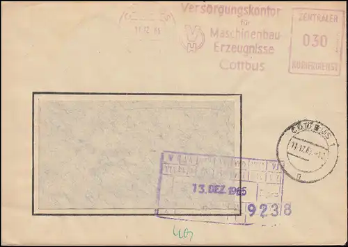 ZKD-AFS Versorgungskontor Maschinenbauerzeugnisse COTTBUS 11.12.65 nach Berlin