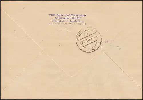 ZKD-Brief VEB Funk- und Fernmeldeanlagenbau Berlin MAGDEBURG 22.1.1969