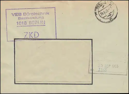 ZKD-Brief VEB Bürotechnik BERLIN 17 - 29.9.65 an Institut Marktforschung Berlin