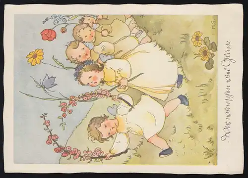 Künstler-AK Ostern Osterprozession mit Kindern und Blumen, MARBURG 17.4.1940