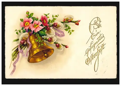 Künstler-AK Ostern Weidenkätzchen Blumen Glocke, LIMBERK 31.3.1939