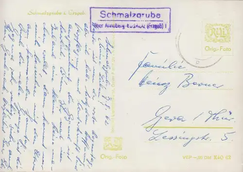 Landpost-Stempel Schmalzgrube über Annaberg-Buchholz (Erzgebirge) auf AK um 1962