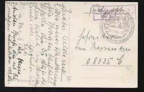 Landpost-Stempel Schwarzenbach über Forbach (Baden) SSt 23.7.40 auf AK Talsperre