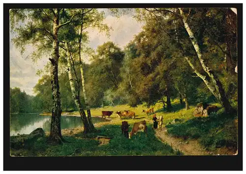 Künstler-AK Paul Heckscher: Landschaft See Rinderherde, FRANKFURT/MAIN 17.7.1918