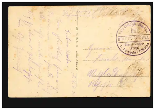 Briefstempel Kaiserliche Marine Signal-Zweig-Kompanie 1.Torpedo-Division