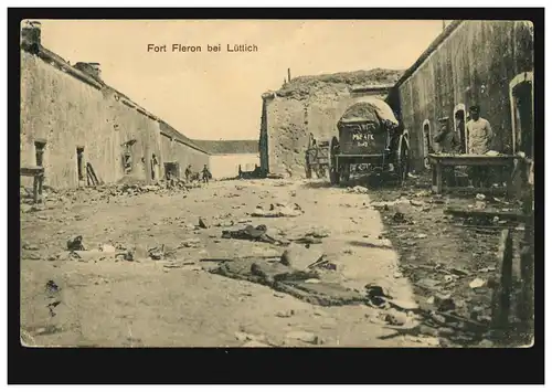 Foto-AK Zerstörtes Fort Fleron bei Lüttich, Feldpost Landsturm-Inf.-Batl. Lennep