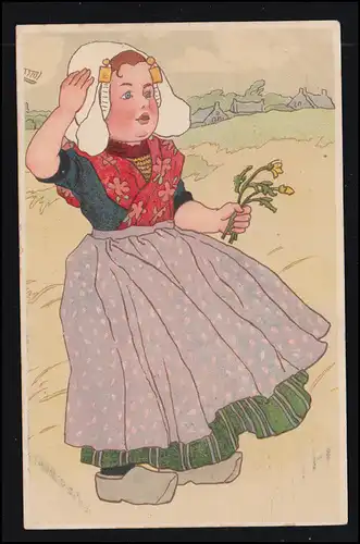 Künstler-AK Niederländisches Mädchen in Tracht mit Blumen, YORK 1.3.1908
