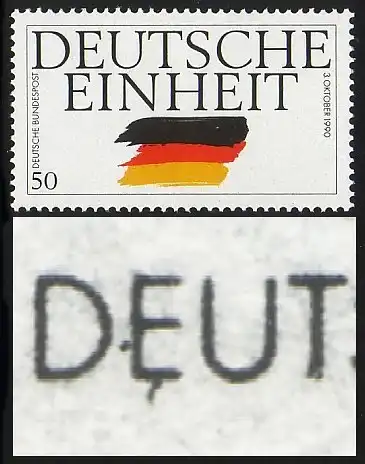 1477II Deutsche Einheit 50 Pf - PLF II: 2 Striche am E in DEUTSCHE, Feld 29, **