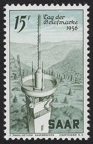 Saarland 369 Tag der Briefmarke Fernmeldeturm 1956, **