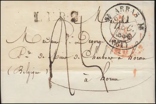 Frankreich Vorphilatelie Faltbrief ARRAS (61) 11.12.1834 nach MONS 13.12.34