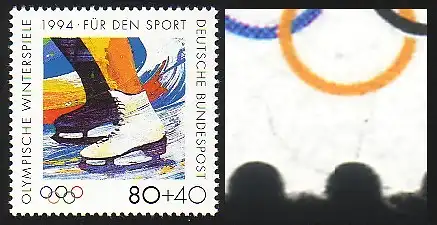 1717 Sport 80 Pf, PLF schwarzer Bogen unter dem gelben Ring, Feld 7, **