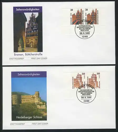 2224-2225 SWK Bremen und Heidelberg 2001 als Paare auf FDC ESSt  Berlin