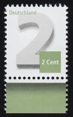 3042 Ergänzungsmarke 2 Cent, nassklebend aus 10er-Bogen, **