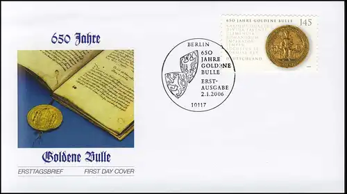 2516 Goldene Bulle SELBSTKLEBEND aus MH 62 auf FDC Berlin