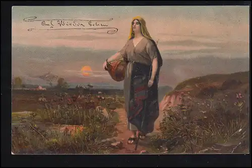 Künstler-AK Das Abendgebet der Bäuerin auf dem Feldweg, CLEVE2.8.1905