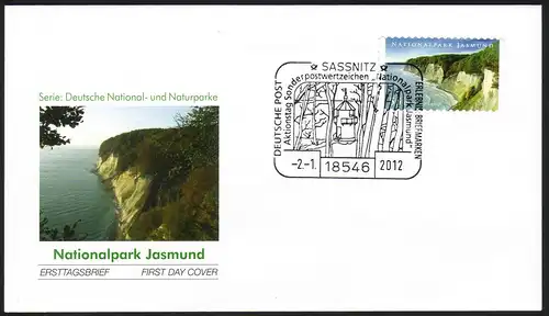 2908 Parc national Jasmund autocollant de FB 18, FDC ESSst Sassnitz