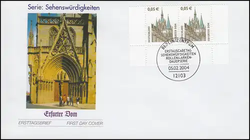 2381 SWK 0,05 Euro Erfurter Dom als UR-Paar mit PLF I auf FDC ESSt Berlin