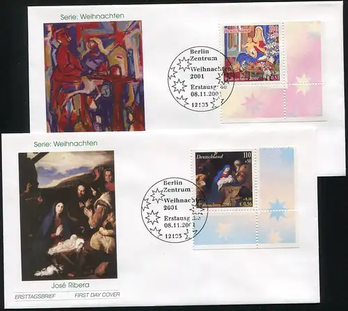 2226 Weihnachten 100+50 Pf / 0,51+0,26 Euro 2001 auf 2 FDC Berlin