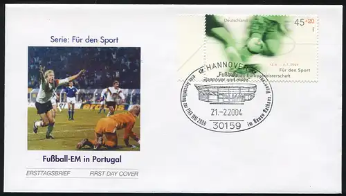 2382 Sporthilfe 45+20 C Fußball auf FDC ESSt HANNOVER und mehr 21.2.2004