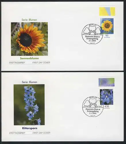 2434-2435 Blumen 0,95 und 4,30 Euro 2005 - Satz auf 2 FDC ESSt Berlin