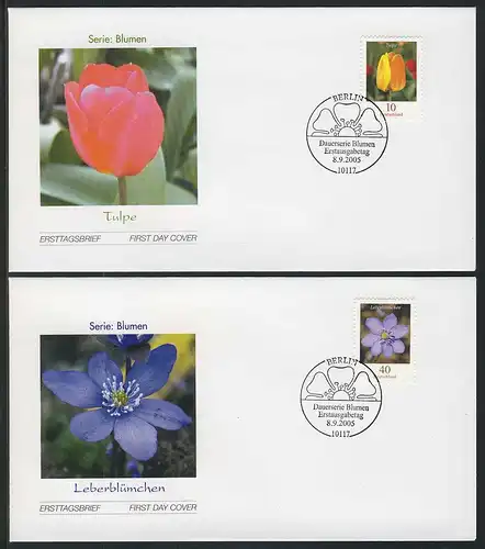 2484-2485A Blumen 0,10 und 0,40 Euro 2005 auf 2 FDC ESS Berlin