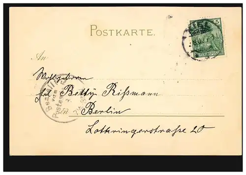 Blumen-AK Veilchen, KIEL 2.8.1900 nach BERLIN Bestellt vom Postamte 54 - 3.8.00