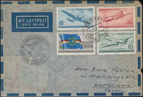 Premier vol Lufthansa de la RDA Berlin-Varschau Lp.-Lettre 512-515 BERLIN 4.2.1956