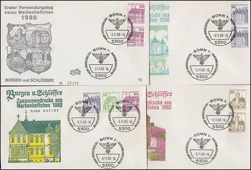 Set ZD en HBl. 28 BuS 1980: 10 Zd et 4 paires C/D sur 14 FDC BONN 3.11.80