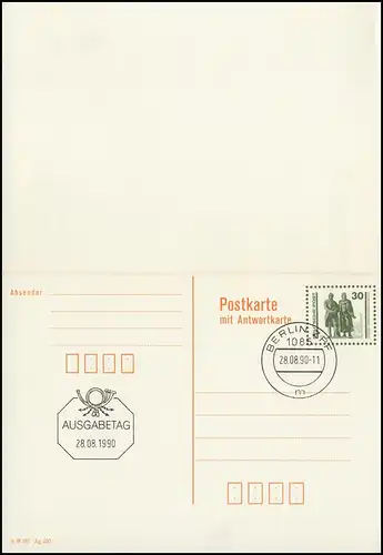 P 108 Goethe-Schiller-Denkmal 1990 30/30 Pf, VS-O Berlin ZPF 28.8.90