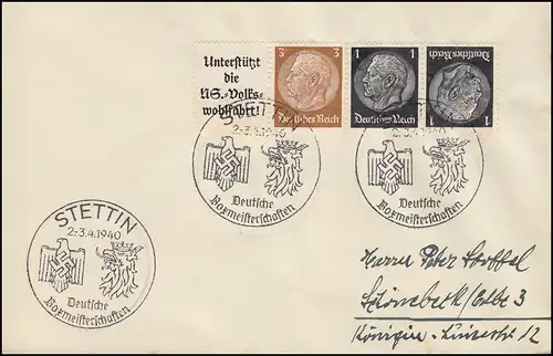 ZD aus EG-Streifen W 75 mit K 4 als 4er-Streifen Brief SSt STETTIN Boxen 1940