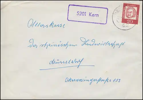 Landpost-Stempel 5201 Kern auf Brief SIEGBURG 20.8.1963