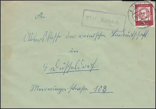 Landpost-Stempel 5541 Burbach auf Brief PRÜM 15.11.1963