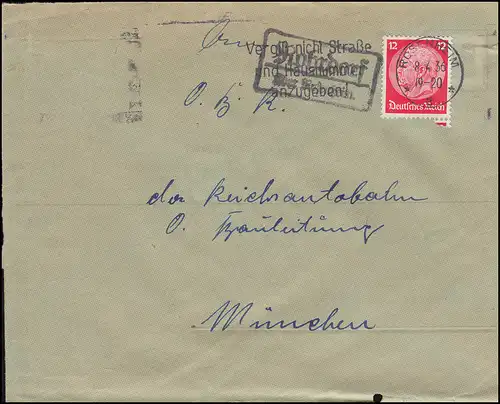 Landpost-Stempel Rohrdorf über Rosenheim 8.4.1936 nach München Reichsautobahn